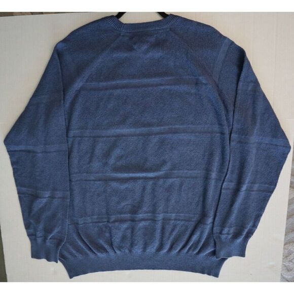 Hawker Rye Men's Sz 2XL Denim Heather Wide Tonal Knit Stripe Crew Neck Sweater - Picture 2 of 5